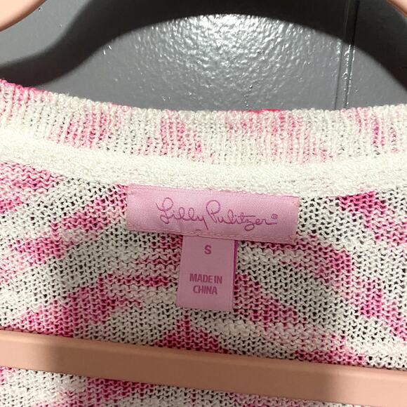 Lilly Pulitzer Edie Tropical Pin Zebron Pink V-neck Lightweight Preppy Sweater S - Picture 4 of 7